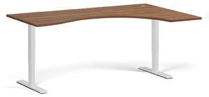 Ergonomický výškově nastavitelný stůl, 180x120 cm, 1 motor, L/P, bílá podnož, ořech