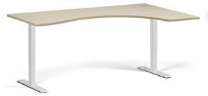 Výškově nastavitelný stůl, 1 motor, 745 - 1235 mm, ergonomický L/P, deska 1800 x 1200 mm, bílá podnož, dub přírodní