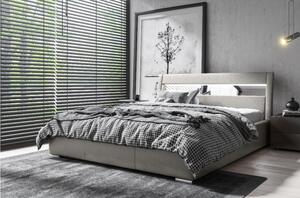 Čalouněná postel s úložným prostorem a osvětlením 200x200 LEXI - šedá eko kůže