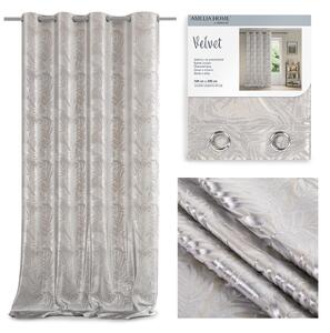 FLHF Dekorační závěs Velvet, stříbrně šedá, listy, béžová, 140x245