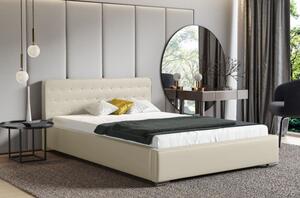 Moderní čalouněná postel s úložným prostorem 200x200 BERGEN - béžová eko kůže
