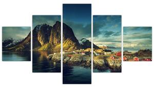 Obraz rybářské vesnice v Norsku (125x70 cm)
