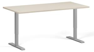 Výškově nastavitelný stůl, 160x80 cm, 1 motor, šedá podnož, bříza