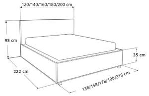 Čalouněná postel s úložným prostorem a osvětlením 200x200 LEXI - šedá eko kůže