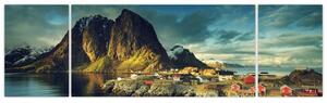Obraz rybářské vesnice v Norsku (170x50 cm)