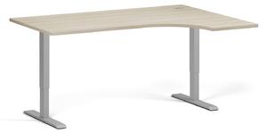 Rohový výškově nastavitelný stůl, 160x120 cm, 1 motor, L/P, šedá podnož, dub přírodní