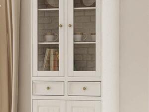 Dřevěná vitrína Belluno Elegante, 2d, dekor bílá | zlatý dub, masiv, borovice