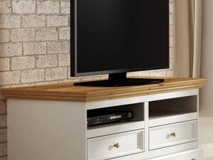 Dřevěný TV stolek Belluno Elegante, dekor bílá | zlatý dub, masiv, borovice