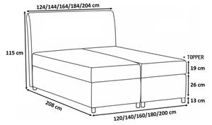 Boxspringová postel BESSIE - 180x200, šedá + topper ZDARMA
