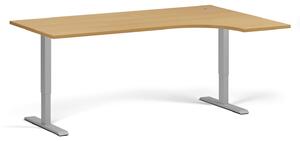 Rohový výškově nastavitelný stůl, 180x120 cm, 1 motor, L/P, šedá podnož, buk