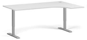 Rohový výškově nastavitelný stůl, 180x120 cm, 1 motor, L/P, šedá podnož, bílá