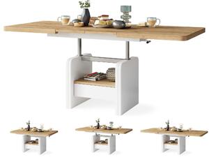 Konferenční stolek LEXUS, rozkládací, s funkcí zvedání desky, dub zlatý / bílý mat