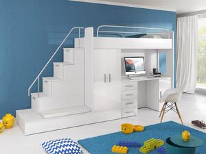 Dětská multifunkční patrová postel s roštem 80x200 GORT - bílá