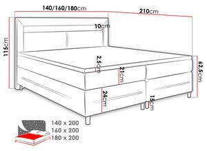 Boxpringová manželská postel s LED osvětlením 140x200 GALWAY - černá ekokůže + topper ZDARMA