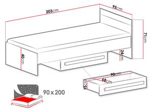 Jednolůžková postel 90x200 COLOSO - antracitová / bílá / zelená