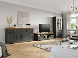 TV stolek Belluno Elegante, velký, dekor šedá-zlatý dub, masiv, borovice