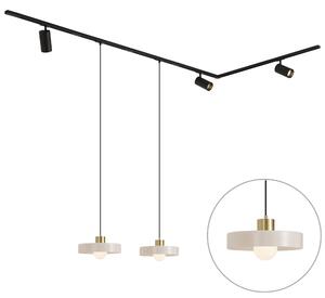 Moderní kolejnicový systém černý se 2 bílými závěsnými svítidly a 3 bodovými světly 1-fázový - Iconic Jeana Luxe Jina