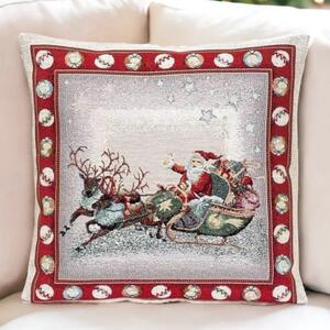Gobelínový vánoční povlak na polštář s motivem Santa na saních 45x45 cm
