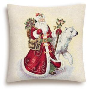 Gobelínový vánoční povlak na polštář s motivem Santa a lední medvěd 45x45 cm