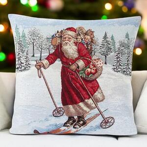 Gobelínový vánoční povlak na polštář s motivem Santa na lyžích 45x45 cm