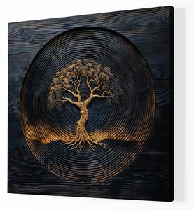 Obraz na plátně - Strom života Zlatý Vinyl, dřevo styl FeelHappy.cz Velikost obrazu: 60 x 60 cm