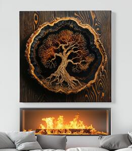 Obraz na plátně - Strom života Zlatý dotek, dřevo styl FeelHappy.cz Velikost obrazu: 40 x 40 cm