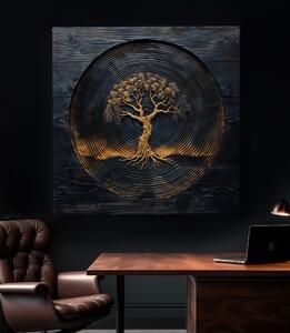 Obraz na plátně - Strom života Zlatý Vinyl, dřevo styl FeelHappy.cz Velikost obrazu: 40 x 40 cm