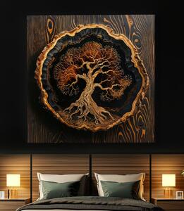Obraz na plátně - Strom života Zlatý dotek, dřevo styl FeelHappy.cz Velikost obrazu: 40 x 40 cm