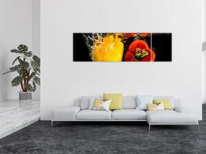 Obraz - papriky ve vodě (170x50 cm)
