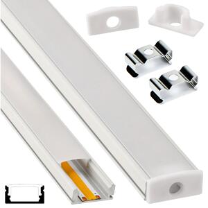 LED profil hliníkový bílý + mléčné stínidlo 2m zapuštěný / povrchově montovaný set