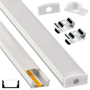 LED profil hliníkový bílý + mléčné stínidlo 2m zapuštěný / povrchově montovaný set