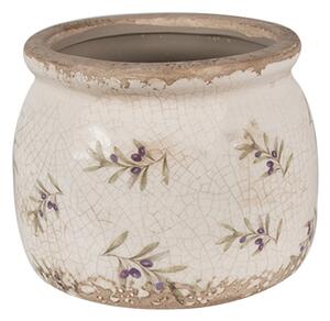 Béžový keramický obal na květináč s olivovými větvičkami Olive Field – 16x13 cm