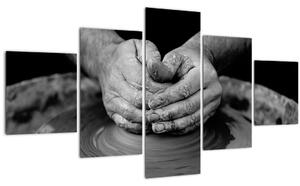 Černobílý obraz - výroba keramiky (125x70 cm)