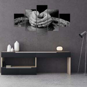 Černobílý obraz - výroba keramiky (125x70 cm)