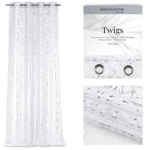 AmeliaHome Dekorační záclona Twigs, s kroužky, stříbrně šedá Rozměr: 140x250