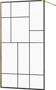 MEXEN - Kioto zástěna sprchová 80 x 200 cm, transparentní/ černá /vzor 8 mm - zlatá - 800-080-101-50-78