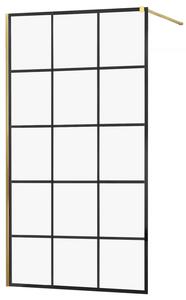 MEXEN - Kioto zástěna sprchová 100 x 200 cm, transparentní/ černá /vzor 8 mm - zlatá - 800-100-101-50-77