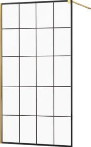 MEXEN - Kioto zástěna sprchová 130 x 200 cm, transparentní/ černá /vzor 8 mm - zlatá - 800-130-101-50-77