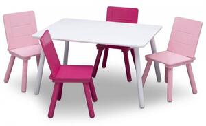 Prckůvsvět dětský stůl se čtyřmi židlemi Bílo-růžový