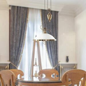 Rabalux 2756 ELISETT - Závěsné svítidlo s designovým závažím v bronzové barvě, 1x E27 (Závěsný lustr s kladkou, bronz + bílé sklo)