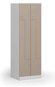 Kovová šatní skříňka Z, 4 oddíly, 1850 x 600 x 500 mm, cylindrický zámek, béžové dveře
