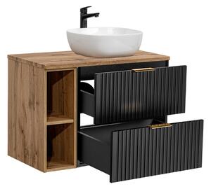 Koupelnová skříňka s umyvadlem a deskou ADEL Black DU80/3 | 80 cm