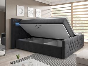 Boxpringová postel s LED osvětlením a úložným prostorem 140x200 DELBIN - šedá + topper ZDARMA
