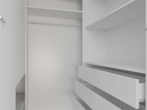 Rohová šatní skříň 135 cm s LED osvětlením MUONIO 1 - bílá / beton / dub