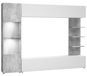 Moderní obývací stěna s LED osvětlením FORDE - beton / bílá