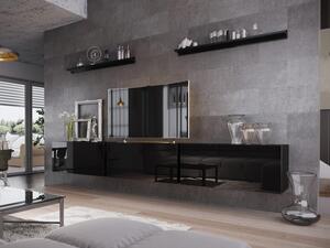 Závěsná obývací stěna VETEN 2 - černá / lesklá černá