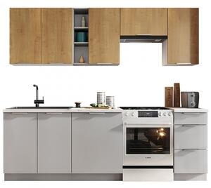 Kuchyňský nábytek 180/240 cm REHNA 1 - bílý / dub burlington / šedá platina