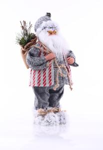 FLHF Vánoční dekorační postavička - Santa Claus, bílá/šedá/červená 43cm