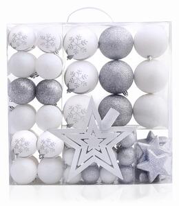 DecoKing Sada vánočních ozdob LUX - stříbrná a bílá - 76 kusů