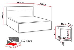 Ložnicová sestava s postelí 160x200 SUCRE 2 - ořech hikora / černé nožky